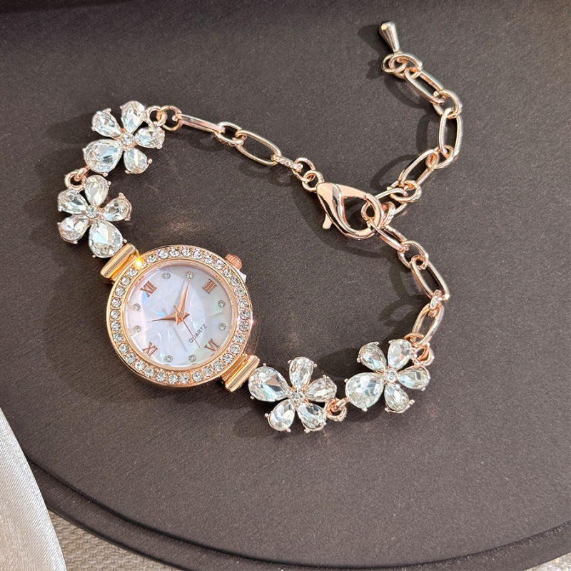 Foreign Trade Fashion New Flower Water Drop Diamond Mother-Of-Pearl Quartz Women's Bracelet Watch Lobster Clasp Adjustable Watch