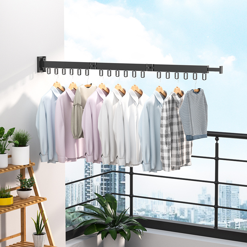 Wholesale folding clothes drying rack, punch-free balcony telescopic clothes drying rod, space aluminum hotel wall hanging clothes drying rack
