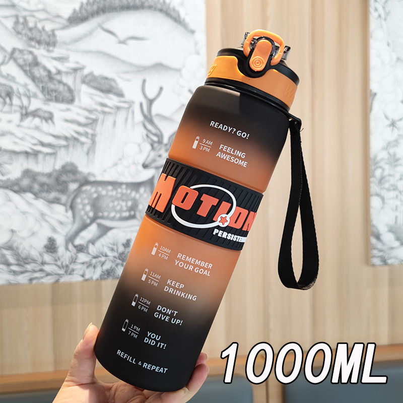 Nueva boquilla de succión de botella de agua esmerilada de color degradado con una sola tecla, correa para niños y niñas, taza de espacio deportivo portátil de gran capacidad