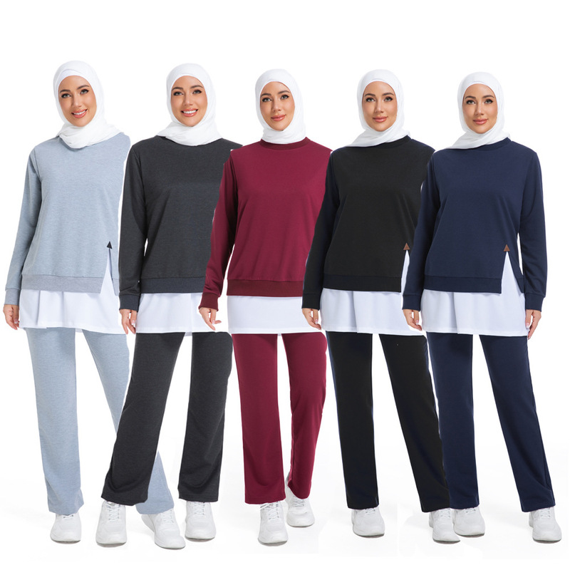 New Arabian Middle Eastern Sportswear Hui Women's Pure Color Casual Sweatshirt Sports Outdoor Two-Piece Set Y020