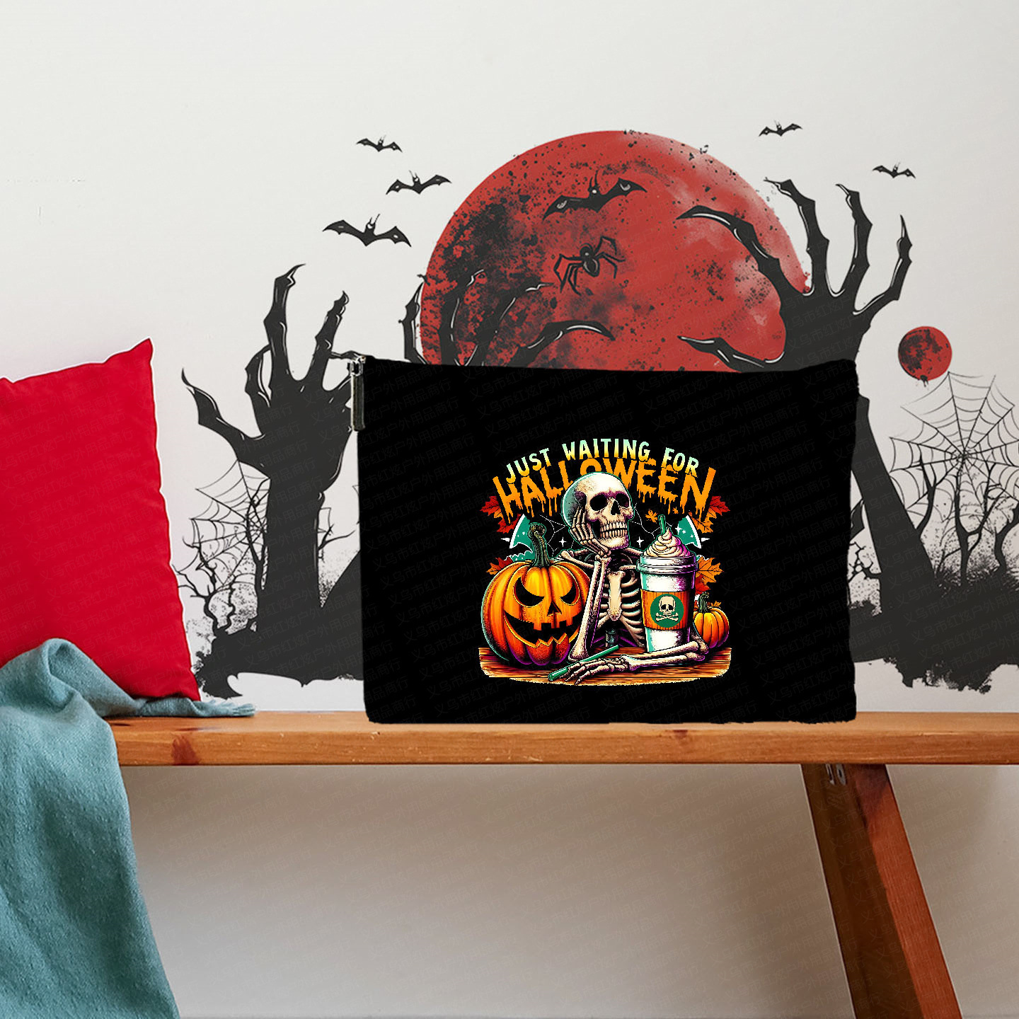 25*17亚马逊跨境时尚耐用笔袋化妆包安全拉链袋手拿包万圣节礼物