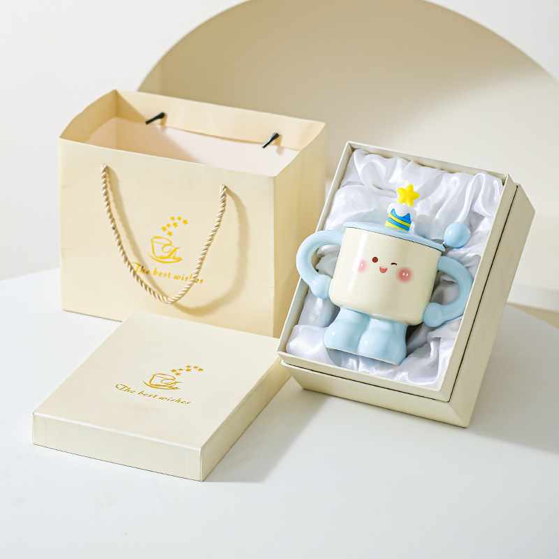 Taza de cerámica creativa con cubierta de cuchara taza de marca pequeña taza encantadora regalo de cumpleaños para chicas y niños taza de leche