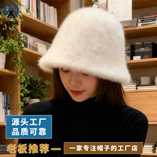 加厚兔毛渔夫帽女秋冬季保暖毛茸盆帽大头围显脸小水桶帽大量现货