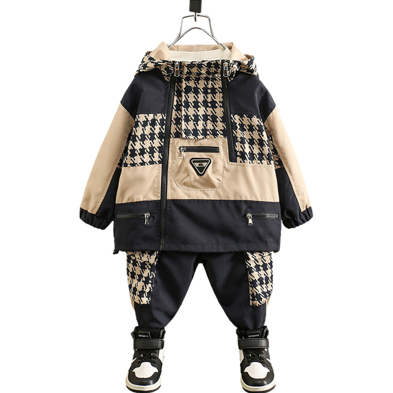 5981 traje de niño 2024 ropa casual de primavera y otoño para niños nuevos, traje de dos piezas a juego de colores de otoño para niños guapos