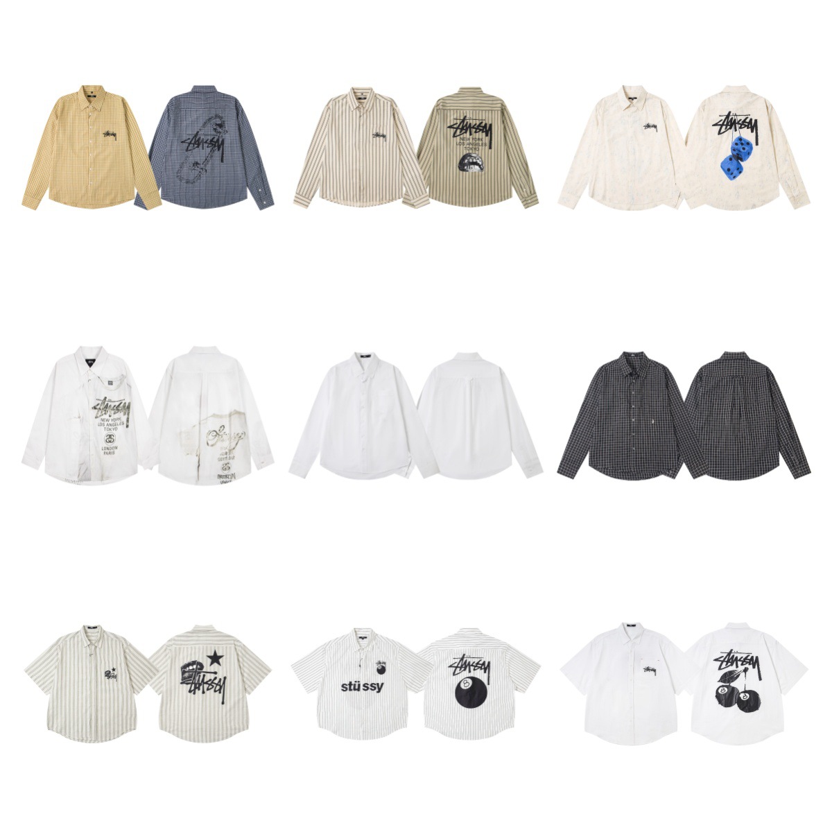 Cross-Border Wholesale Stu American Fashion High Street Skateboard Casual Men's Short and Long-Sleeved Shirts Printed Half-Sleeved Spring & Fall Clothing