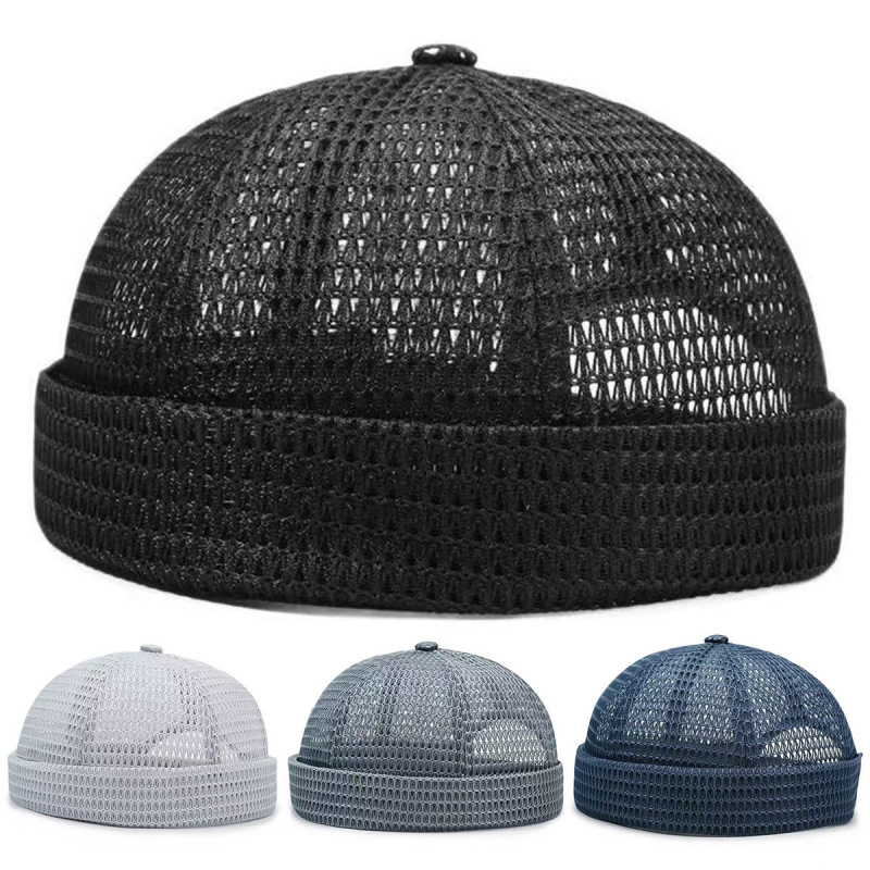 Summer New Style Large Mesh Breathable Brimless Cap, Vintage Adjustable Hip-Hop Unisex Dandy Landlord Hat