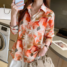 实拍 有  2025新款长袖印花雪纺衬衣女 宽松大码