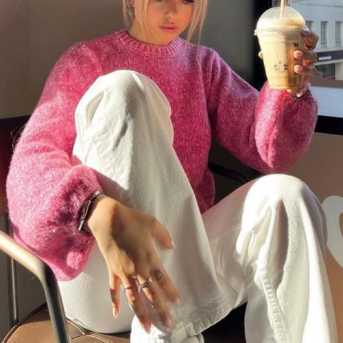 Eurasian Autumn/Winter Women's Round Neck Long Sleeve Backless Belted Sexy Cheerleader Knit Loose Women's Top Sweater