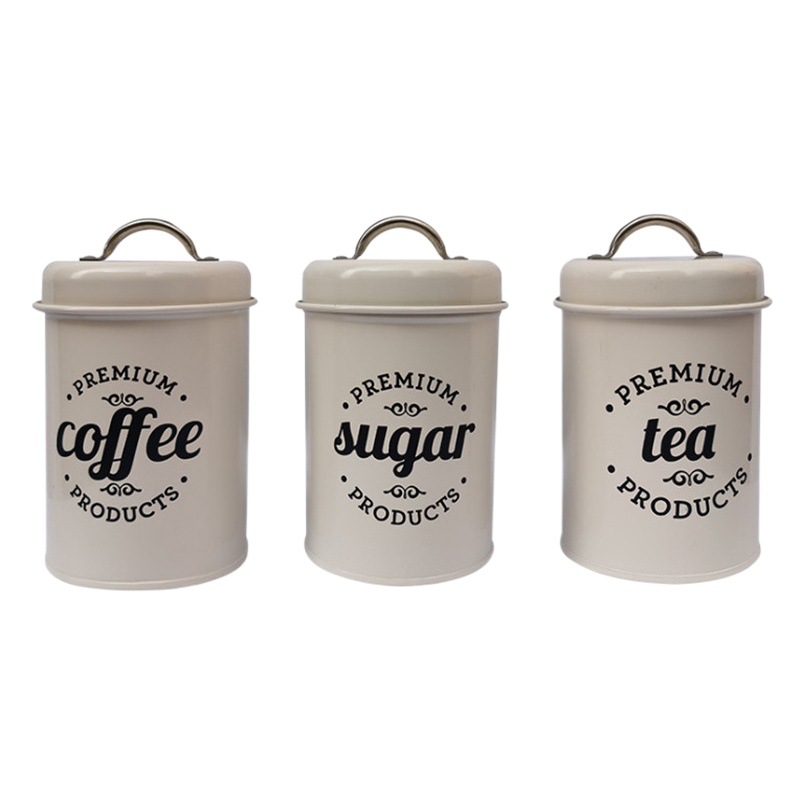 Amazon tarro de almacenamiento de hierro tarro de té de metal al por mayor cocina tarro de almacenamiento de hierro tarro de tres piezas de café sellado