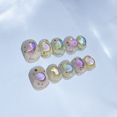 手工美甲貼片波點馬卡龍五彩繽紛亮鑽可愛甜美小短甲可穿戴甲片