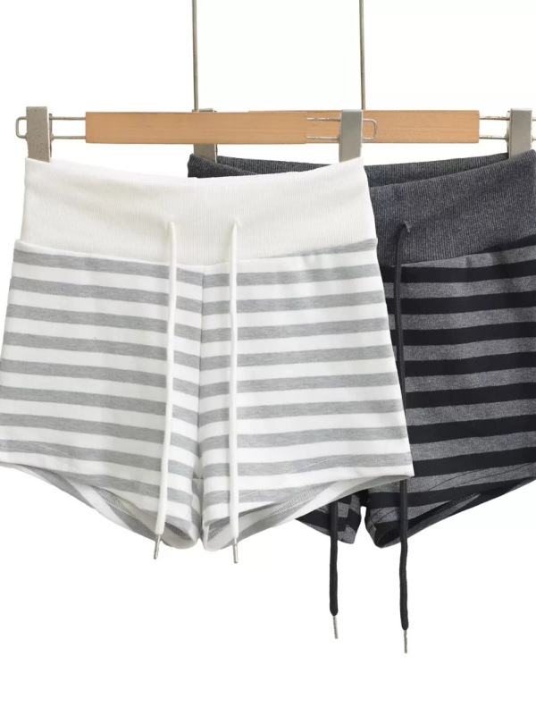 【240G Cool Silk Cotton】Striped Shorts for Women, Summer Low-Waist A-Line Lazy Home Sleepwear Shorts, Can Be Worn Outside, Hot Girl Style Hot Pants