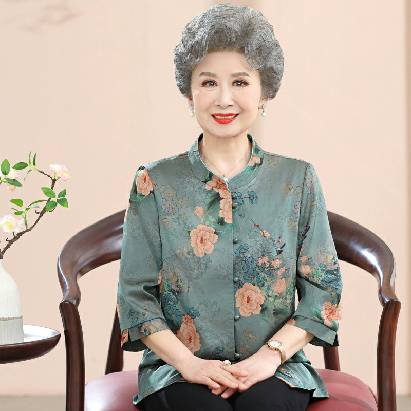Пожилые люди летняя мама рубашка Тан маленькая бабушка лето 60-70 лет старушка топ одежда