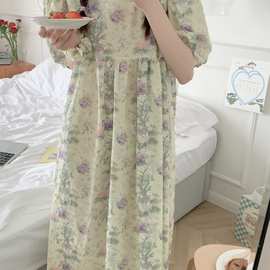 批发货源 可爱晕染薰衣草泡泡袖短袖裙家居服睡衣女可外穿送发圈