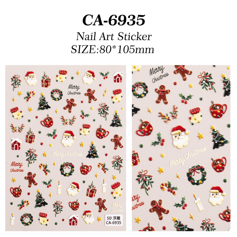 クリスマス雰囲気ネイルアートステッカー 5D レリーフ立体サンタクロースヘラジカネイルステッカーオーナメント CA スタイル|undefined