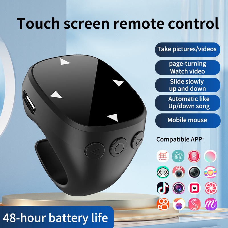Dispositivo inteligente con control táctil en forma de anillo, muy vendido, para desplazarse hacia arriba y hacia abajo, ver videos, gustar de forma instantánea de pequeños vídeos, tomar fotografías, ajustar el enfoque y como control remoto Bluetooth para teléfonos móviles.