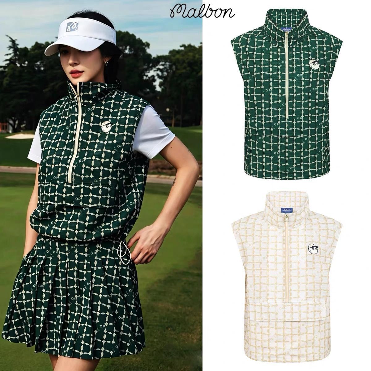 Korean MALBON golf women's summer sports thin lightweight breathable half-zip sleeveless vest