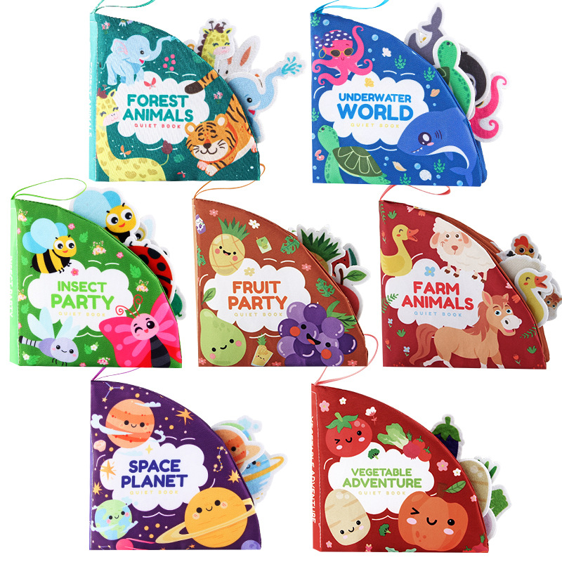 Libro de tela para bebés Velcro desgarrador libro animal marino frutas libro tridimensional puede morder libro de palma de la mano para niños pequeños