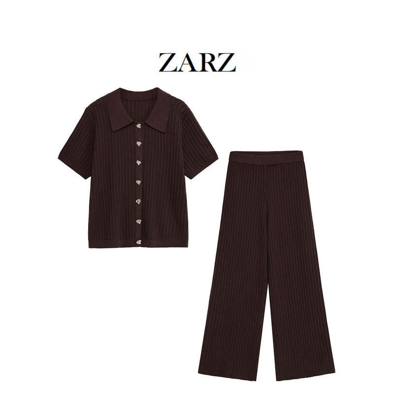 Zarz Homemade European and American Style New Women's Clothing Western Style Internet Celebrity Style Suit Tops Knitted Cut Out Pants Zarz Homemade European and American Style New Women's Clothing Western Style Internet Celebrity Style Suit Tops Knitted Cut Out Pants