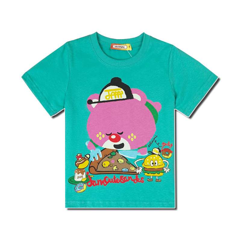 (Pink-faced bear design) Trendy brand parent-child short-sleeve T-shirt, summer personalized cartoon print pure cotton T-shirt