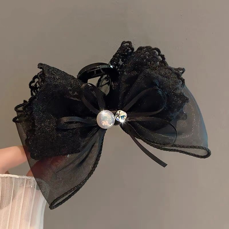 Satín de alta sensación, arco negro grande, clip de tiburón, toque de cabeza, clip de nube, clip de agarre, clip de cabello, tarjeta de cabello de mujer