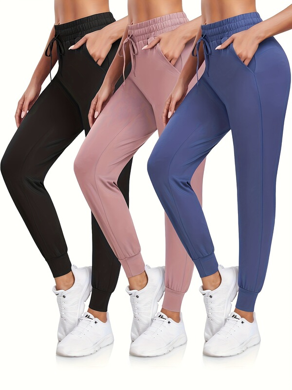 2025 Cross-Border New European and American Style 3-Piece Women's High-Waisted Jogger Pants with Pockets 92 Cross-Border Dropshipping