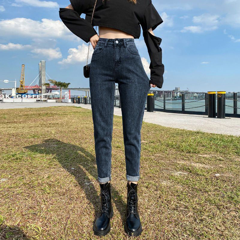 牛仔裤新款高腰女秋冬百搭直筒宽松萝卜哈伦韩版弹力长裤子潮