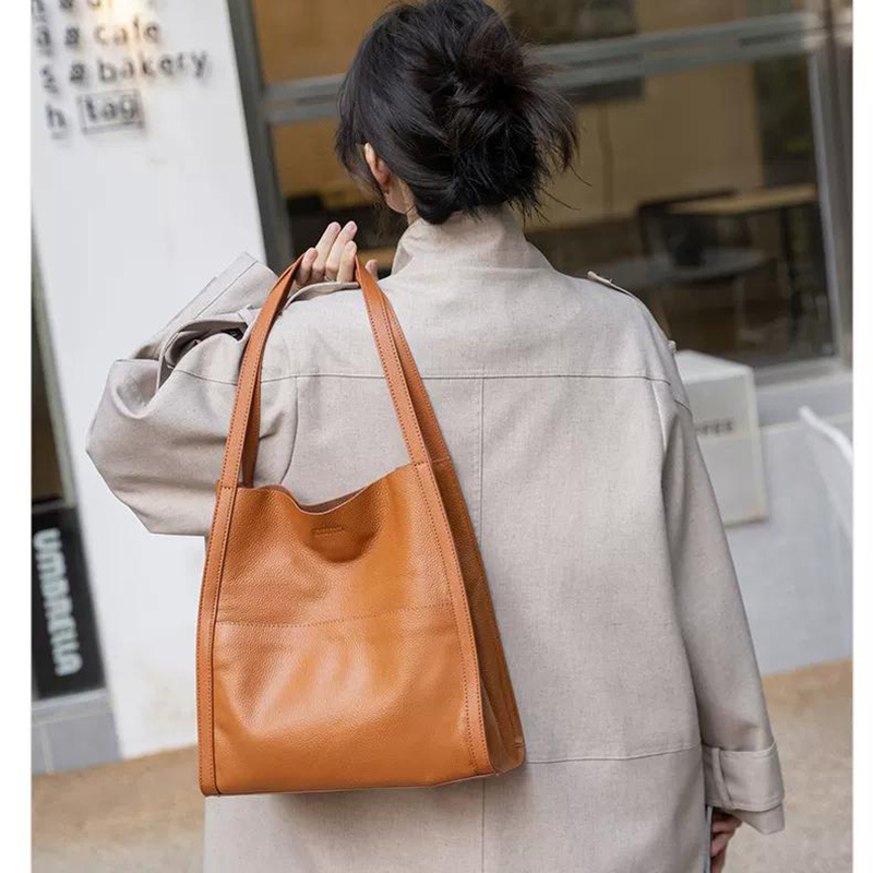 Women's Genuine Leather Tote Bag 2026 New Arrival Large Capacity Commuter Bag Top Grain Cowhide Shoulder Bag Fashion Simple Underarm Bag - Thumbnail 4