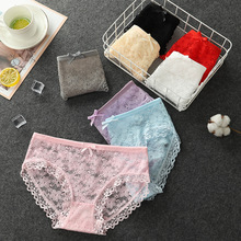 夏天内裤女性感超薄透明网纱蕾丝镂空中低腰少女三角裤纯棉裆