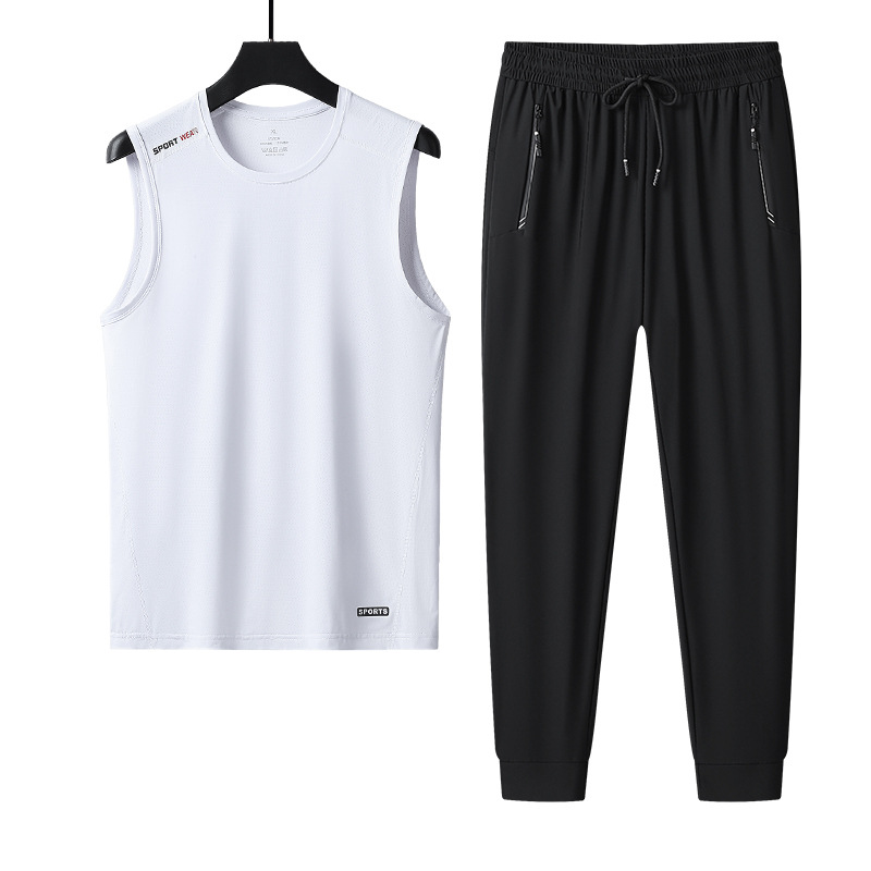 Trajes de hielo transfronterizos para hombres de verano chaleco de tamaño grande suelto de hielo seco rápido transpirable de dos piezas para hombres
