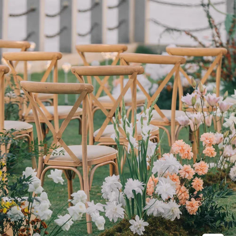 Selección estricta simple silla de césped de madera de boda silla de comedor metálica francesa pastoral rural retro silla de espalda cruzada