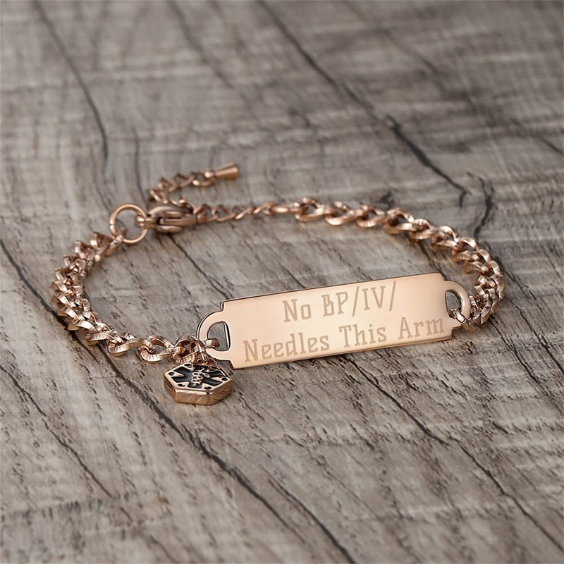 Europe and the United States cross-border Amazon hot fashion stainless steel bends medical logo ID DIY men's and women's all-match bracelet