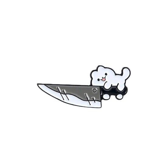 Cute Cartoon Knife Kitten Alloy Pin, Ins Trendy Cute Kitten Hugging Small Knife Badge, Fashion Accessory