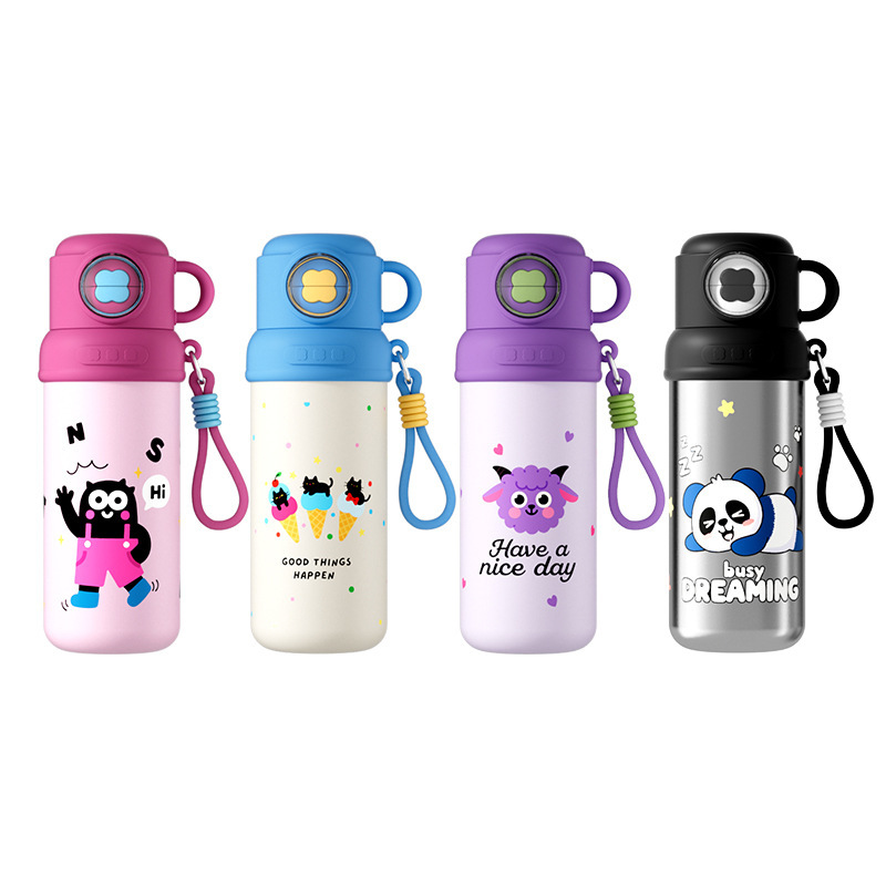 Alto valor facial encantador niño taza de aislamiento de acero inoxidable de gran capacidad taza de paja de tres bebidas taza portátil
