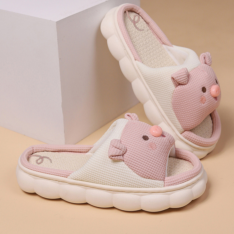 Pantuflas de Lino Dibujos Animados de Lino y PVC Antideslizantes para Interiores