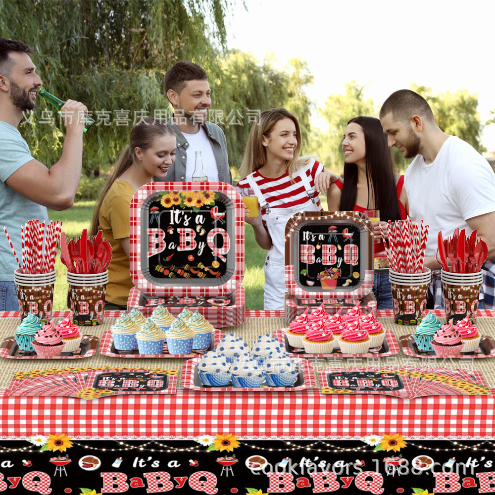 BBQY suministros de decoración de fiesta de bautismo de bebé ducha de bebé dirección desechable bandeja de papel taza de papel mantel juego de vajilla