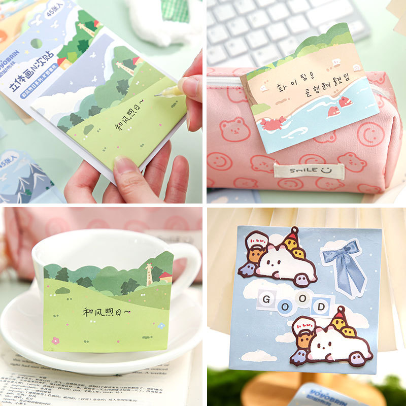 Papel Sr. dibujo tridimensional N veces pegatinas y viento día original ins viento dibujos animados mensajes de estudiantes Office Post-it