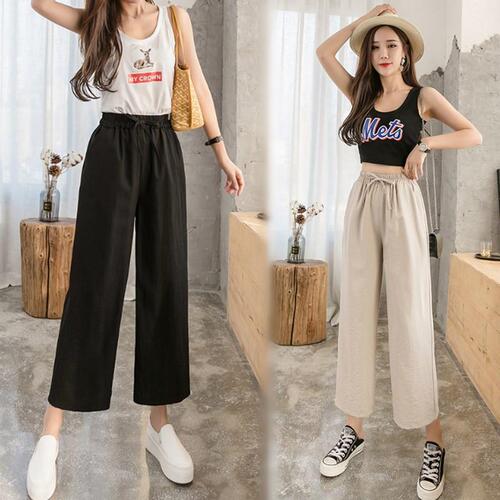 Women's Summer Loose High-Waist Straight Leg Pants, Korean Style, Slimming, Thin, Casual, Droopy 9/10 Length, Export Quality