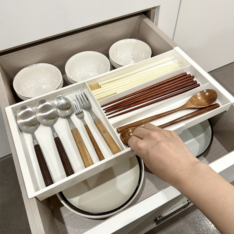 Kitchen Drawer Compartment Retractable Box Retractable Hanging Partition Organizer Box Chopsticks Spoon Cosmetics Office Storage Rack