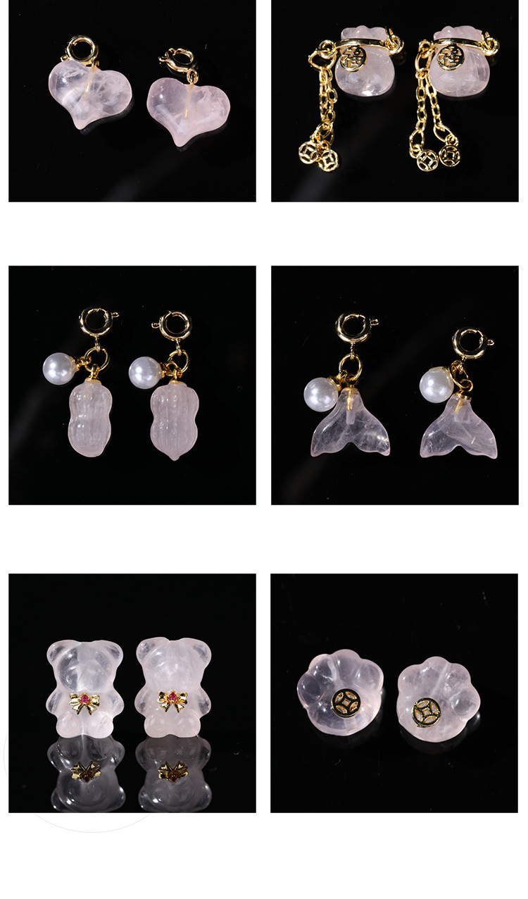 Natural Pink Crystal Multi-Style Carved Pendant Accessories DIY Sugar Cube Small Charms Bracelet Necklace Spacer Beads Accessories