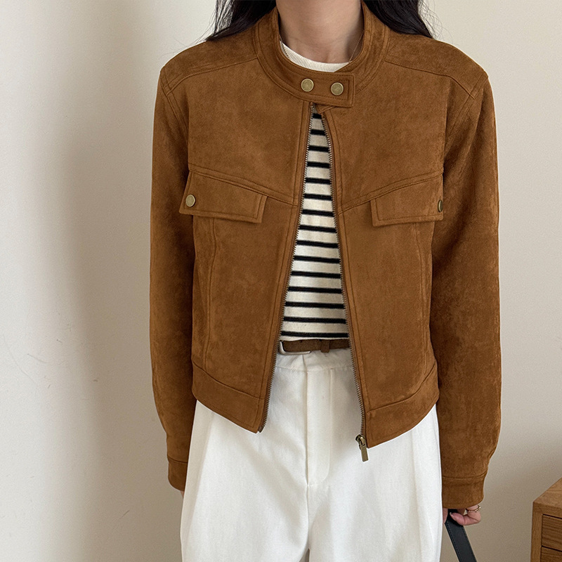 [Ben Chu] Small American Retro Suede Jacket Women's 24 Autumn and Winter Loose Short Down Jacket Jacket