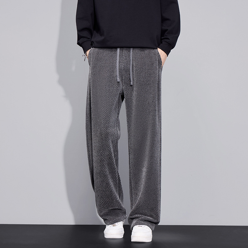 Autumn and Winter New Knitted Pants Men's Casual Pants Loose and Stylish High-End Design Drawstring Sports Straight Pants