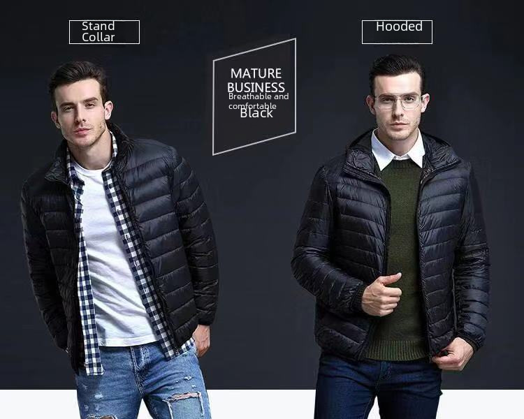 Cotton-padded jacket men's foreign trade men's light feather Rong cotton-padded jacket winter slim-fit hooded collar solid color warm vest coat men's