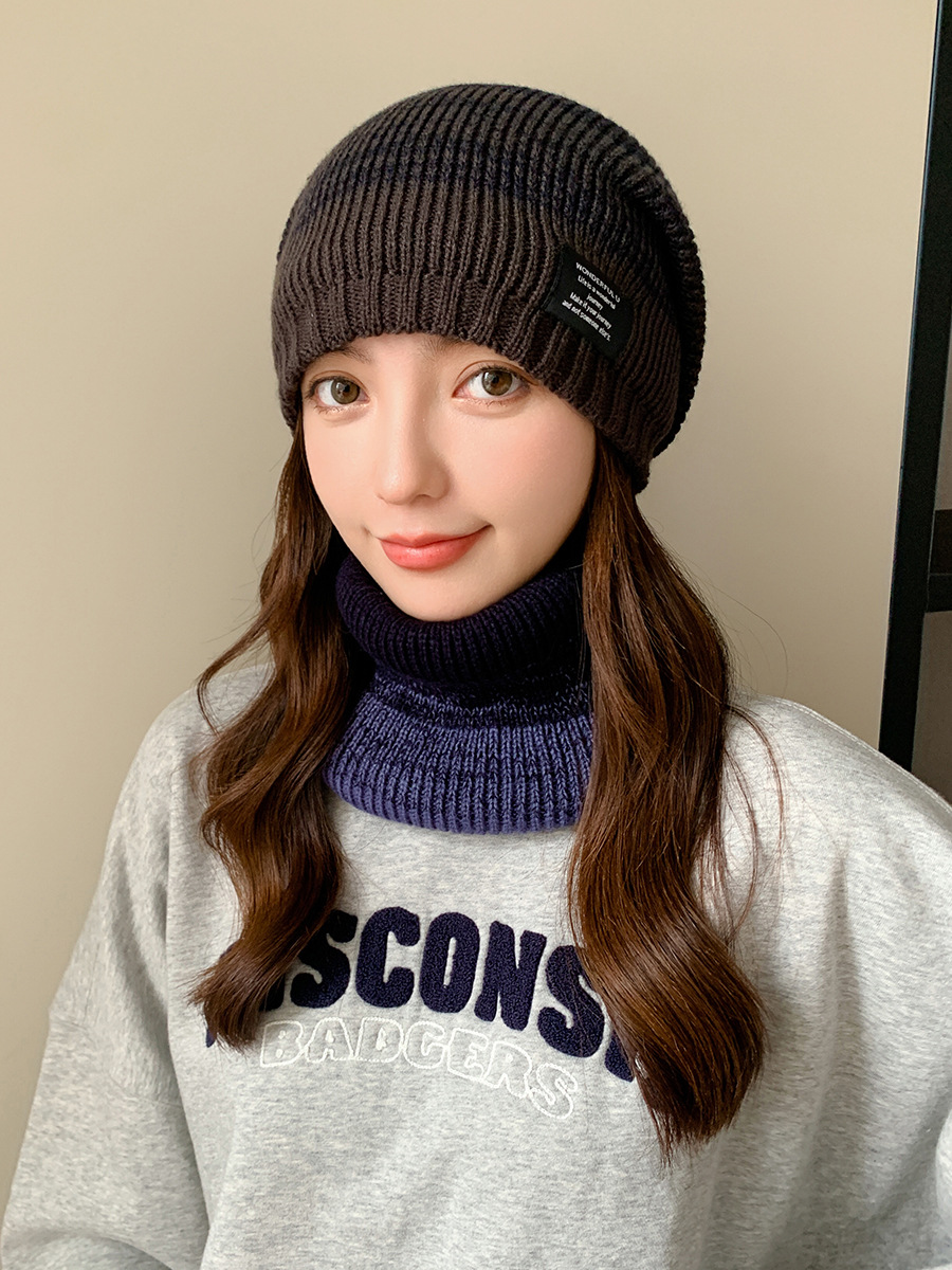 Kötött pulóver sapka és sál szett férfi és női téli vastagított és bársony kültéri arcvédő kétszínű kötött sapka_voghion.com