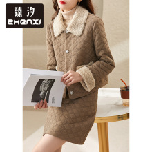 臻汐时尚套装女新款羊羔绒翻领棉服短裙气质名媛两件套DJ096
