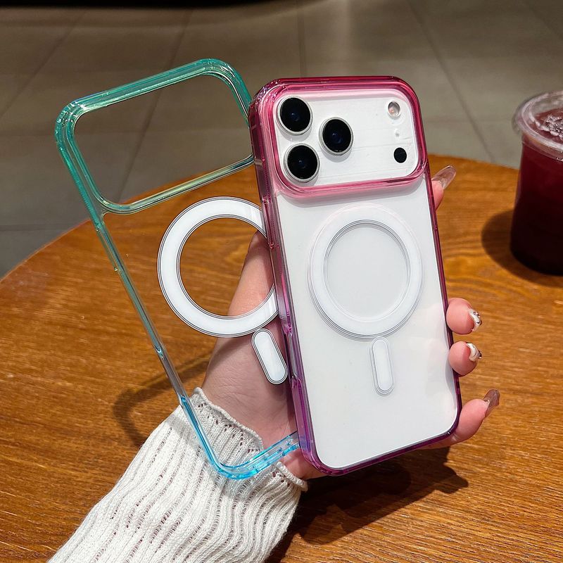 适用iPhone17Promax渐变磁吸手机壳15PRO苹果16透明撞色保护套11|undefined