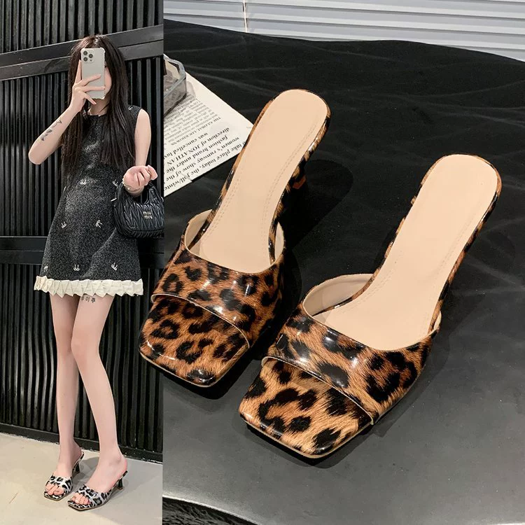 2025 новый стиль слипоны с квадратным носком, леопардовый принт, шпилька, полусапожки для женщин для ношения на улице
