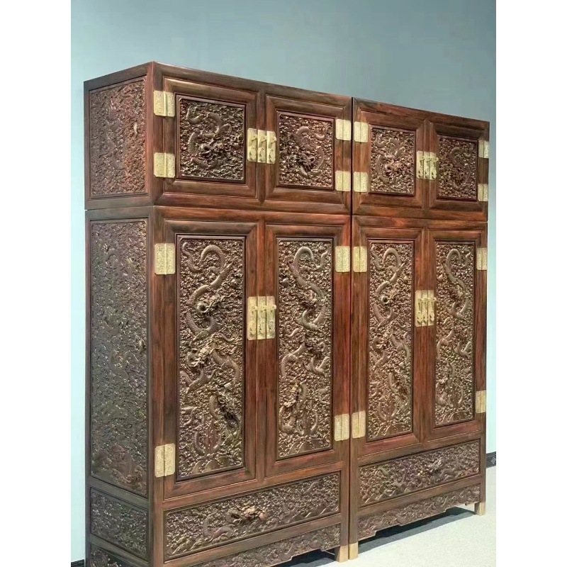 Laos Red Rosewood Cochin Rosewood Deep Carved Yunlong Xiangyunding Box Cabinet Bedroom Large Wardrobe