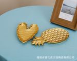 外贸批发北欧电镀金色菠萝盘陶瓷珠宝盘首饰盘钥匙项链戒指托盘