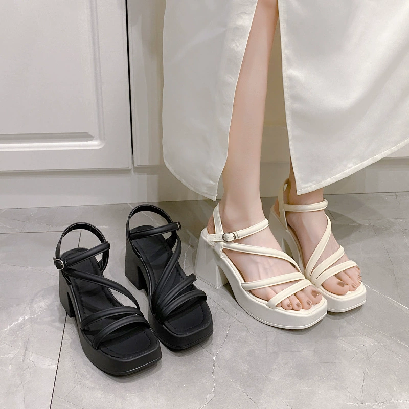 35-42 размера женская обувь большого размера толстая подошва кексы римские сандалии женские летние новые маленькие каблуки