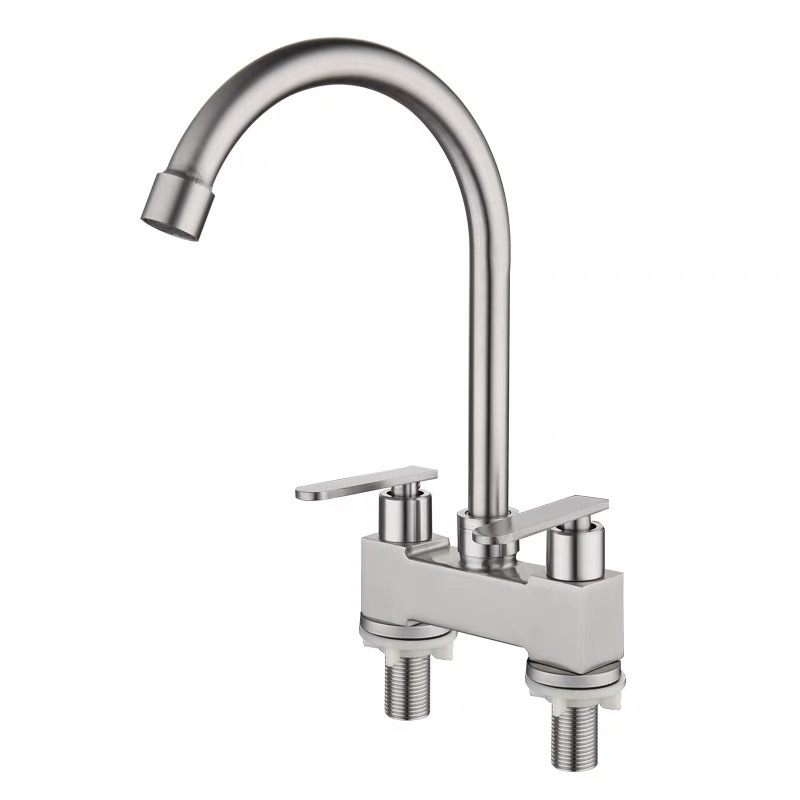 Baja de acero inoxidable de doble orificio, grifo de agua caliente y fría, lavabo de doble conexión, grifo de agua caliente y fría para el baño